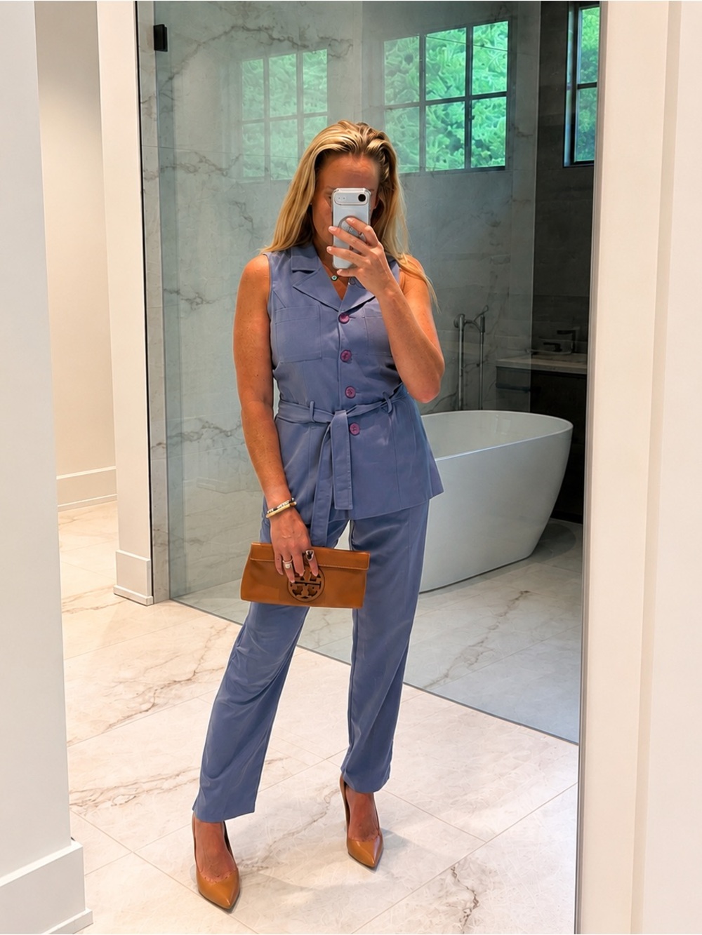 Vintage 1990s Scarlett Periwinkle Blue Two Piece Pant Set Size 5/6 Made U